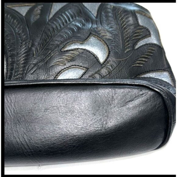 Shyanne  Black  Shoulder Bag With Intricate Floral Embossing & Zipper Closure - Picture 5 of 10